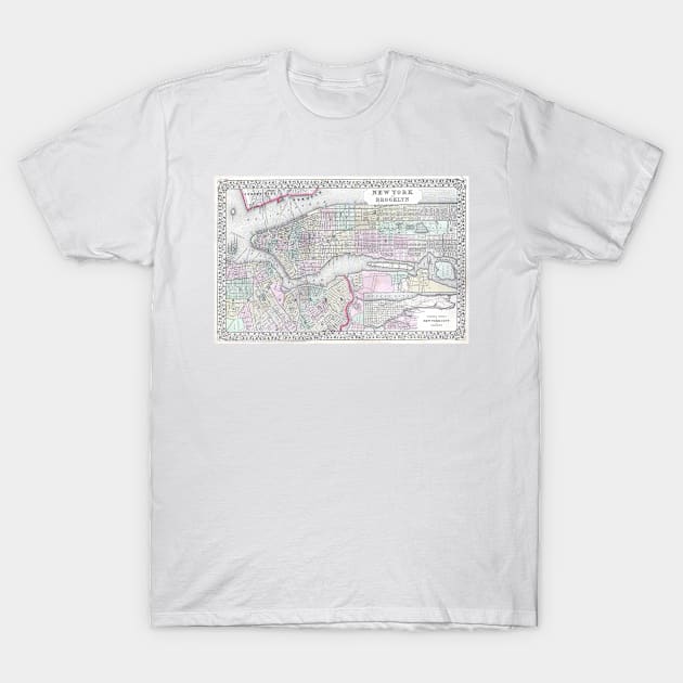 Vintage Map of NYC and brooklyn (1867) T-Shirt by Bravuramedia